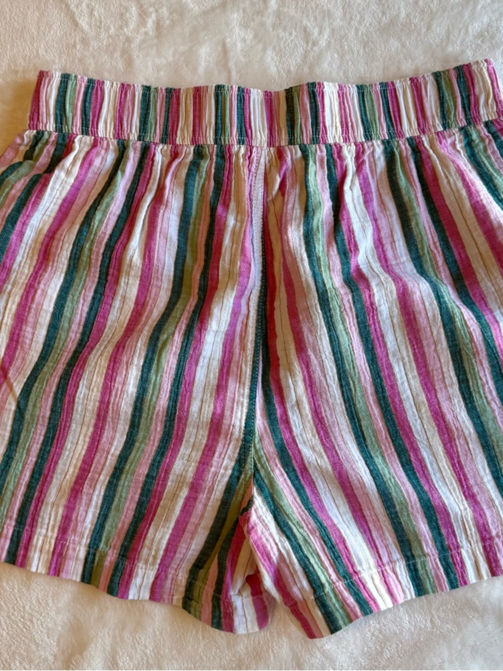 Wonderly Pink, Green & Cream Striped Elastic-Waist Shorts - Picture 2 of 7